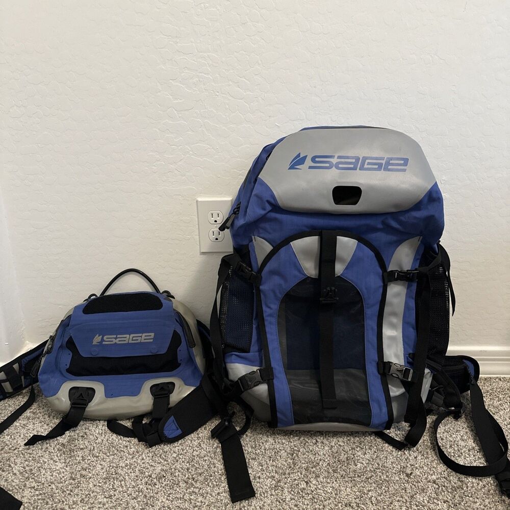 Sage Technical Blue/Grey Fishing 28L Backpack w/Matching Waist Pack